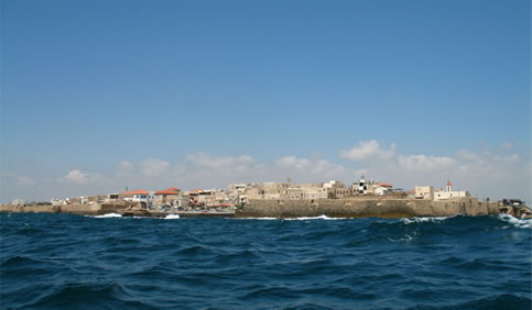 View of ‘Akká from the Mediterranean Sea. 